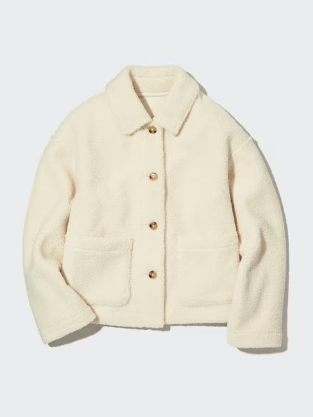 Uniqlo Windproof Outer Fleece Jacket Off White Cream Teddy Shacket in S